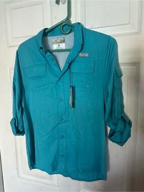 Ocean + Coast Boys Teal Button-Up Shirt size L